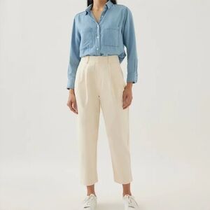 Cream Yanni Pleat Straight Leg Pants